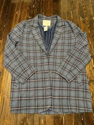 American Eagle Printed Blazer, Pockets, Straight Hem, Blue/Brown, New with Tags - Image 1 of 4