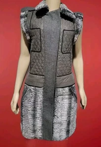 BCBG Max Azria ARCHER Gray Two Way Zip Size S Long Vest Jacket #W - Picture 1 of 14