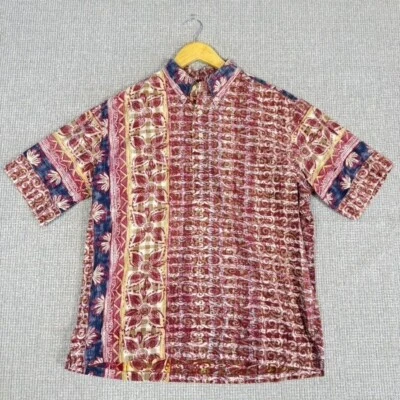 Vtg 90s Reyn Spooner Sz L Red Contrast Collar Popover Hawaiian Tropical Striped - Image 1 of 4