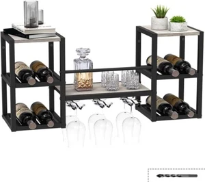 Industrial Brown Wall Mounted Wine Rack with 3 Steam Glass Holder Partial Wood - Picture 1 of 3