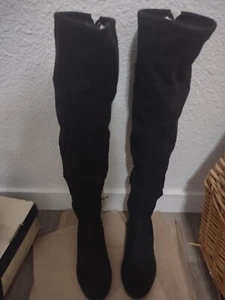 New $69 American Eagle Thigh High Black Suede Tall Boots Size 7 - Picture 1 of 8