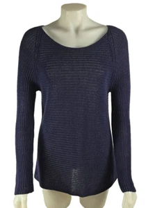 Eileen Fisher 100% Linen Navy Blue Knit L/S Sweater Sz S/P Small - Picture 1 of 4