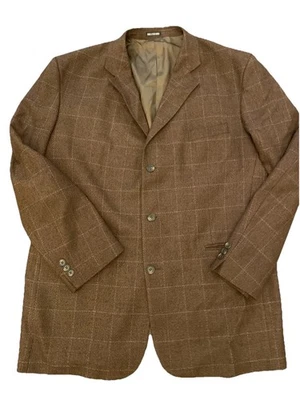 🇺🇲 Stafford Single Breast 3 Button Wool Sports Coat 46L Brown Window Pane Z57 - Image 1 of 4