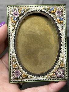 Italian Micro Mosaic Antique Brass Small Picture Floral Frame 4x3 - Picture 1 of 9