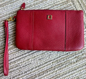 LODIS Damen Rot Kieselleder Handgelenktasche Clutch Geldbörse Portemonnaie - Bild 1 von 6