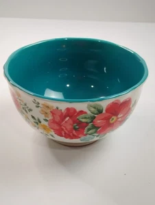 Pioneer Woman Bowl Vintage Floral Pattern Soup Cereal Teal Inside - Picture 1 of 6