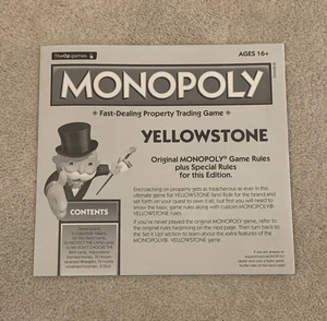 Yellowstone Monopoly Replacement Rules Book ONLY - Bild 1 von 3