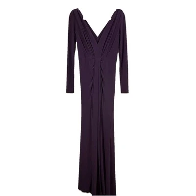 VERA WANG JERSEY Plunge V-Neck Gown Maxi Dress Jersey Stretch Dark Plum Women 4 - Image 1 of 4