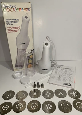 Salton Electric Cookie Press & Food Decorator 12 Discs 3 Tips Complete Works! - Image 1 of 4