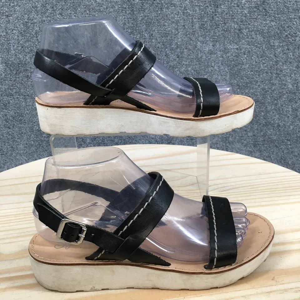 Sandalias Seychelles para mujer 7,5 más audaces punta abierta cuña correa cuero negro Foto 1 de 4