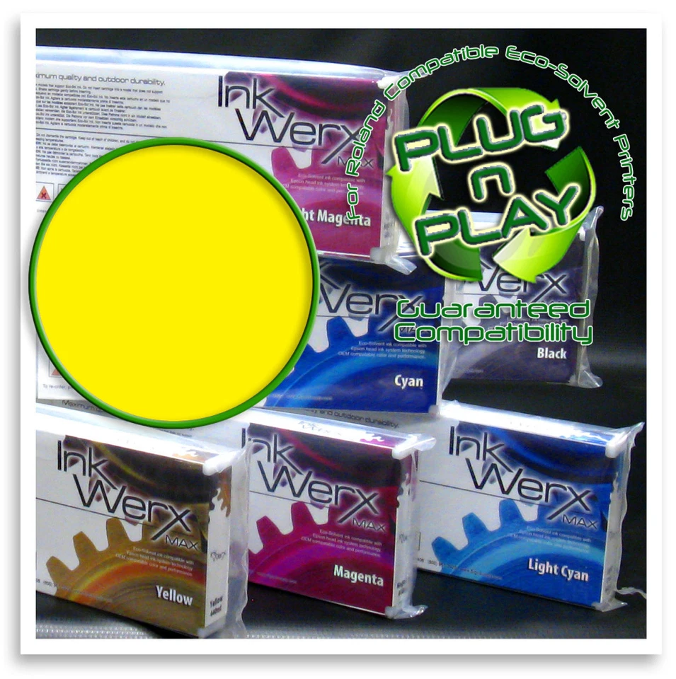 440ml YELLOW 100% Roland Eco Sol Max Compatible Solvent Ink Werx Cartridge - Image 1 of 1