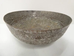 ANTIQUE EASTERN PERSIAN SILVER WASH COPPER BOWL DECORATIVE HAND MADE - Picture 1 of 8