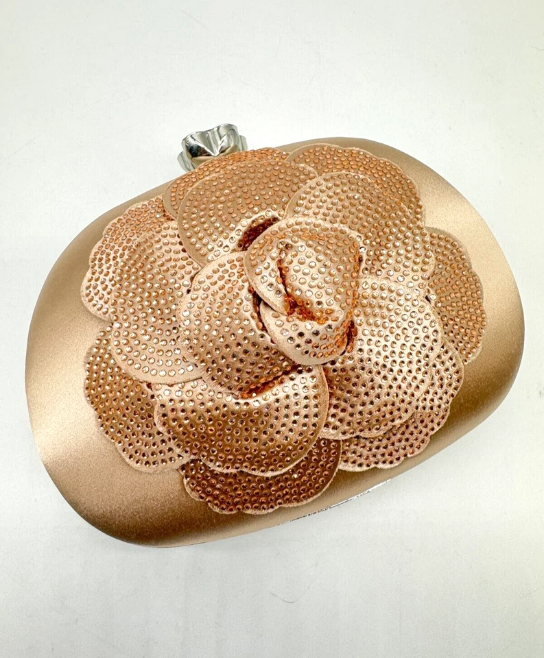 Nina Crystal Embellished Flower Minaudiere Shoulder Clutch Bag Pearl Rose