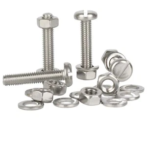 M4 M5 M6 Slotted Pan Head Machine Screws Hexagon Nuts Washers A2 Stainless Steel - Picture 1 of 20