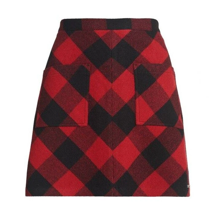 Superdry Damen Rock Wolle kariert Schwarz/Rot Herbst/Winter Gr. XS 34 Neu