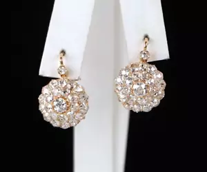 Vintage Estate Victorian 18k Yellow Gold Old Miner Cut Diamond Flower Earrings - Picture 1 of 9