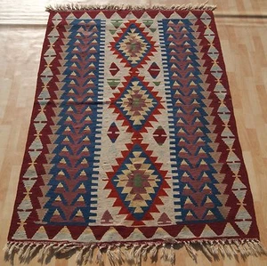 DEKORATIVER KELIM TÜRKISCHER KELIM MEHRFARBIG RECHTECKIG WOLLE 20+ FLÄCHENTEPPICHE 4X6ft - Bild 1 von 4