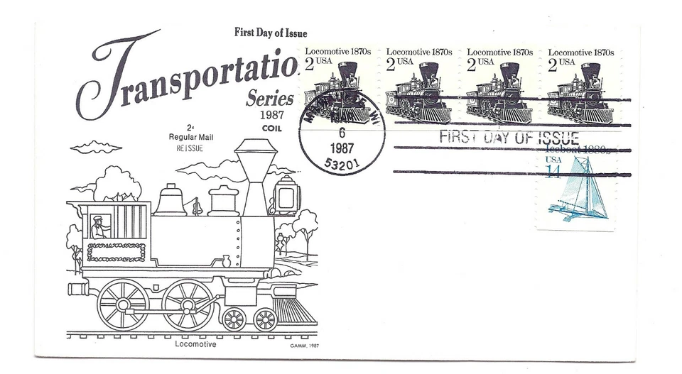 2226 2c Locomotive 1870s re-engraved GAMM strip of 4 plate #1 FDC  - Image 1 of 1