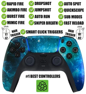 Blue Nebula Mods + Smart Click Hair Trigger Wireless Modded Controller for PS5 - Picture 1 of 1