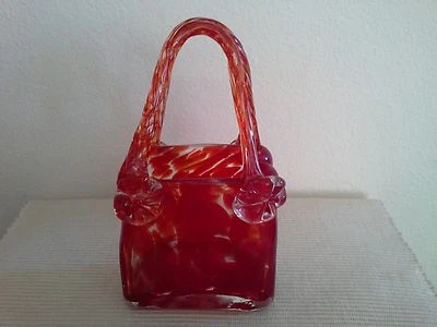 Cartera roja arte soplado a mano jarrón de vidrio cartera soporte para lápices manchas de leopardo nueva Foto 1 de 4