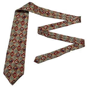 Burma Bibas Tie Men's Red & Gold Geometric All Silk Necktie Handmade In USA - Picture 1 of 8