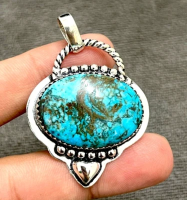 Ciondolo gioiello fatto a mano in argento sterling 925 con pietra turchese 2,10" - Immagine 1 di 4