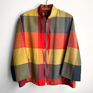 Vintage 1960s Penney's Towncraft Colorblock Plaid Zip Up Jacket Men's Medium - Picture 1 of 6