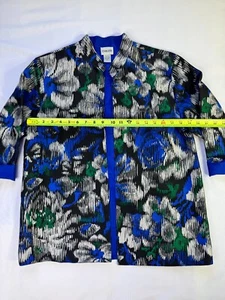 Chico's floral lightweight silk blazer jacket cover up blue green womens size 1 - Picture 1 of 13
