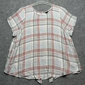 Torrid Shirt Womens 3X Pink Plaid Boho Boxy Light Airy Flowy Beachy Button Back - Picture 1 of 13