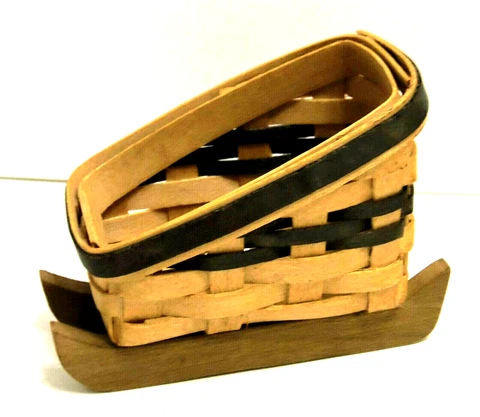 Vintage Woven Sleigh Basket Signed DLS 1993 Miniature 2 1/2" x 3 1/4" Cover