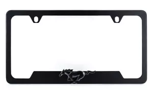 3D Black Mustang Emblem Black Metal License Frame Holder - Picture 1 of 4