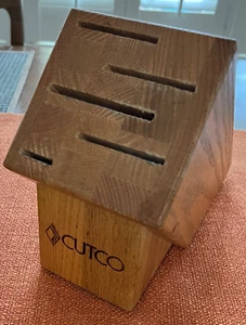 Cutco 5 Slot Gourmet Knife Block Only Made in USA Honey Oak Wood - Picture 1 of 4
