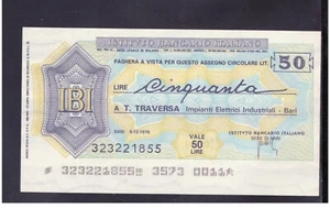 Miniassegno Istituto Bancario Italiano 50 Lire Traversa Impianti Bari 6-12-1976 - Imagen 1 de 1