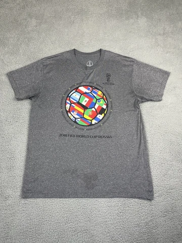 FIFA World Cup Russia 2018 Tee Men Large L Grey Soccer Flags Nation Performance Cover
