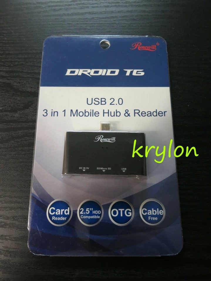 Rosewill Mobile OTG SD Micro USB 2.0 SD Card Reader Retail Kit Droid TG Hub SDHC - Image 1 of 3