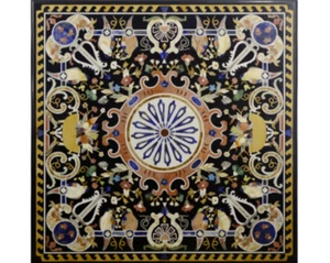 42" black Marble dining Coffee Table Top bird pattern Inlay pietra dura decor - Picture 1 of 5