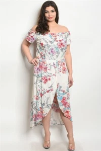 Womens Plus Size Ivory White Cold Shoulder Romper Maxi Dress 1XL Floral New - Picture 1 of 2