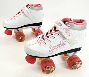 Roller Derby Girls Sparkles Rollerskates White Pink Lace Up 3 Skates - Picture 1 of 12