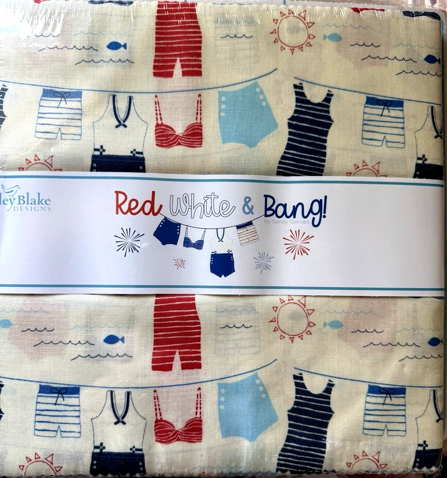 Riley Blake, "Red, White and Bang"  Layer Cake 42 -10" Squares Quilting  Fabric - Image 1 of 2