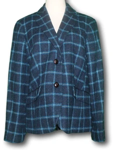TALBOTS (14) Windowpane Plaid Jacket Wool Blend Duck Lining Faux Pockets NWOT - Picture 1 of 7
