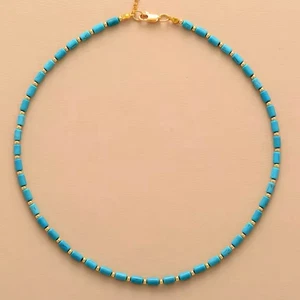 Collana girocollo con perline Boho turchese e perle placcate oro 18 carati 16" western nuova con etichette - Foto 1 di 11