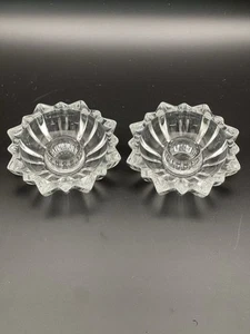 2 Libbey Clear Cut Glass Taper Candle Holders Made in Canada 3-1/2" Diam. - Picture 1 of 9