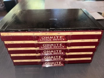 Vintage OHMITE “Little Devils” Resistor Cabinet 5 Drawer w/ Contents - Image 1 of 4