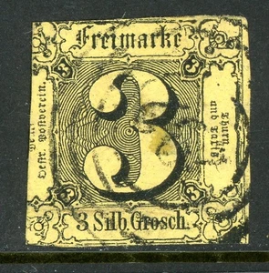 Germany States 1852 Thurn & Taxis North Dist 3 sgr Yellow Sc #7 VFU O637 - Picture 1 of 6