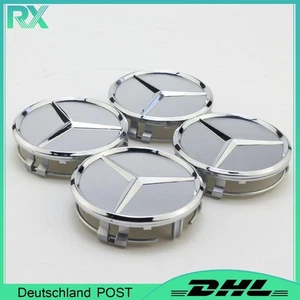 4x 75mm Nabendeckel für Mercedes-Benz Nabenabdeckung Radnabenkappen Silber DE++ - Bild 1 von 1