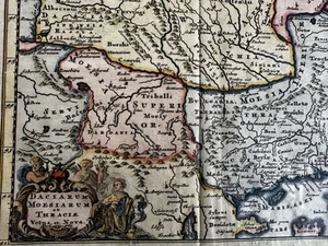 Dacia Moesia Thrace 1711 cherub vignette attractive hand color antique map - Picture 1 of 4