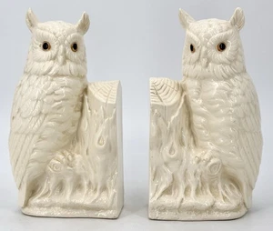 Vintage PAIR WHITE OWL POTTERY BOOKENDS Circa 1950 - Picture 1 of 12