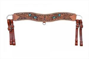 Cuello de viaje Showman floral de cuero con puntada verde azulada y diseño de flecha - Imagen 1 de 1
