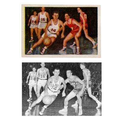 ¡Tarjeta de baloncesto española Bob Cousy vintage recién descubierta! Alrededor de 1957 RARO LEER Foto 1 de 4