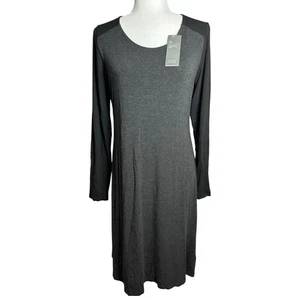 Eileen Fisher Dress Womens Medium Black Gray Long Sleeve High Low Stretch NWT - Picture 1 of 8